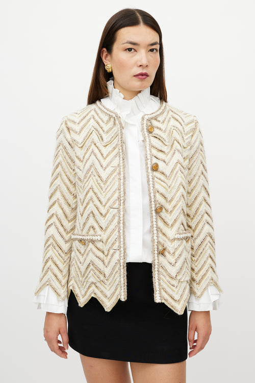 Chanel PF 2018 White & Beige Wool Tweed Jacket