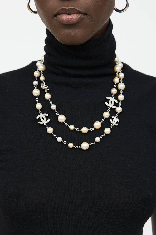 Chanel 2014 Pearl CC Station Necklace
