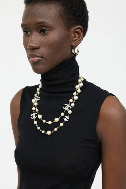 Chanel 2014 Pearl CC Station Necklace
