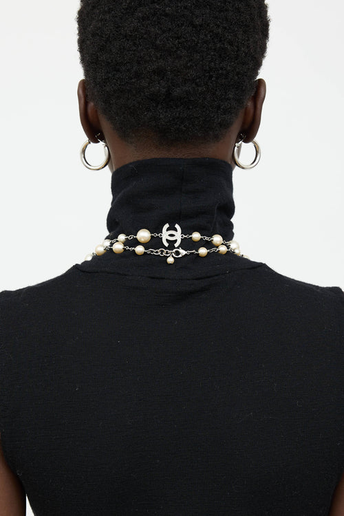 Chanel 2014 Pearl CC Station Necklace