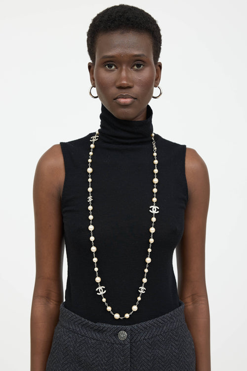 Chanel 2014 Pearl CC Station Necklace