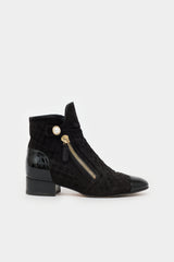 Chanel Pearl CC Quilted Suede Ankle Boot