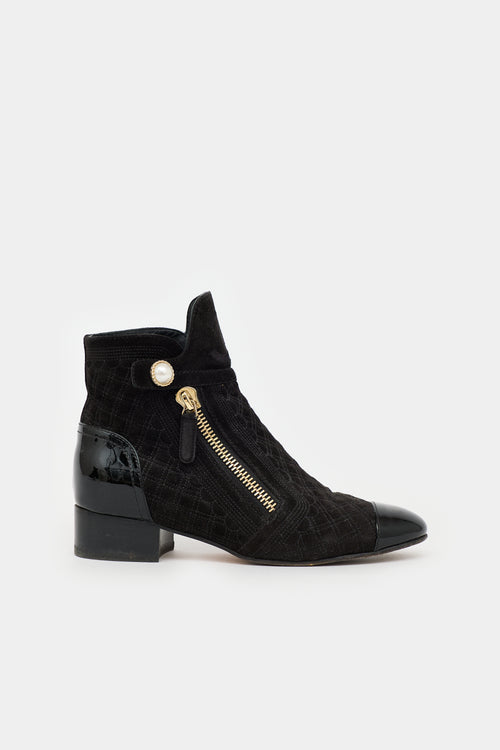 Chanel Pearl CC Quilted Suede Ankle Boot