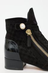 Chanel Pearl CC Quilted Suede Ankle Boot