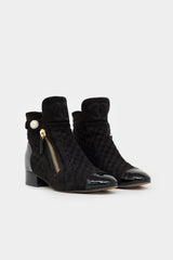 Chanel Pearl CC Quilted Suede Ankle Boot