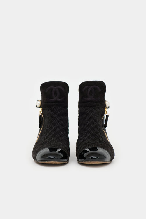 Chanel Pearl CC Quilted Suede Ankle Boot