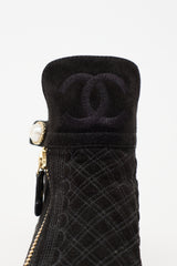 Chanel Pearl CC Quilted Suede Ankle Boot