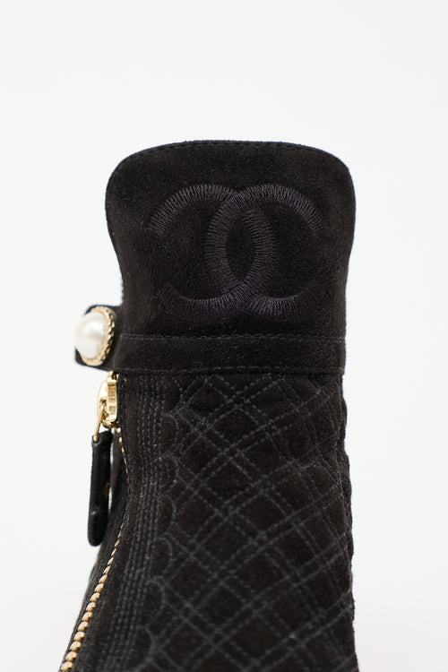 Chanel Pearl CC Quilted Suede Ankle Boot