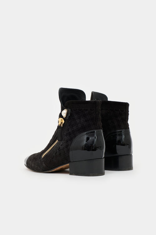 Chanel Pearl CC Quilted Suede Ankle Boot
