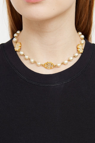 Chanel Pearl Clover 1984 CC Choker Necklace