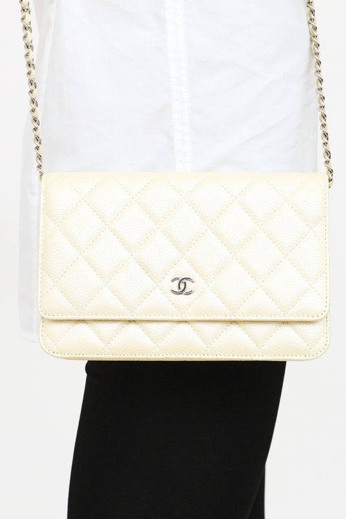 Chanel 2014/15 Cream Iridescent Caviar CC Wallet on Chain Bag
