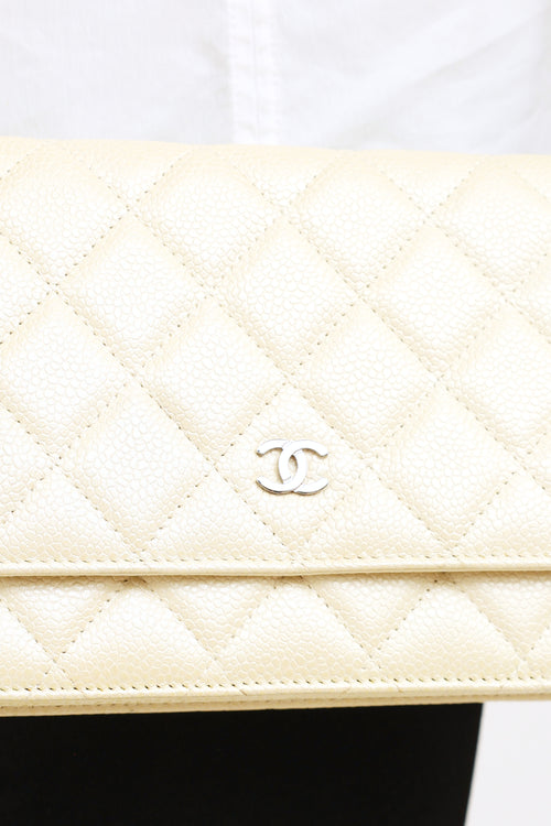 Chanel 2014/15 Cream Iridescent Caviar CC Wallet on Chain Bag