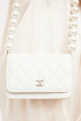 Chanel 2021 White Pearl Strap Mini Wallet On Chain Bag