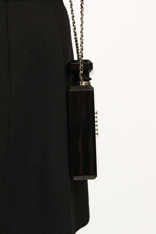 Chanel 2017 Black Perfume Bottle Minaudiere Pearl Embellished Clutch Bag