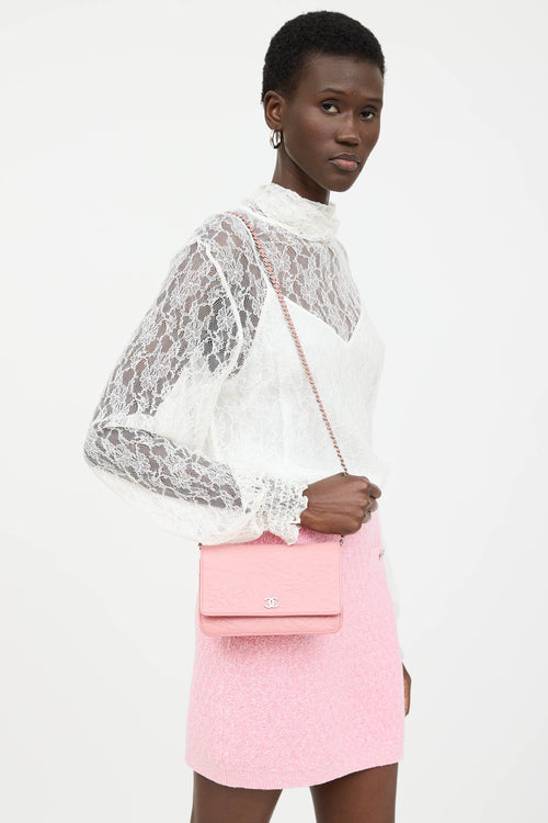 Chanel 2012 Camellia Embossed Wallet on Chain