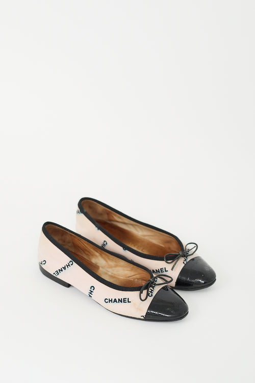 Chanel Light Pink & Black Monogram Flat