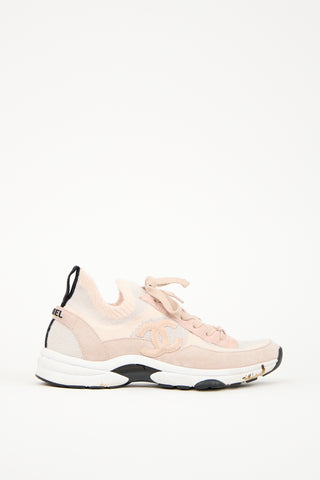 Chanel Pink & Grey Knit CC Sneaker