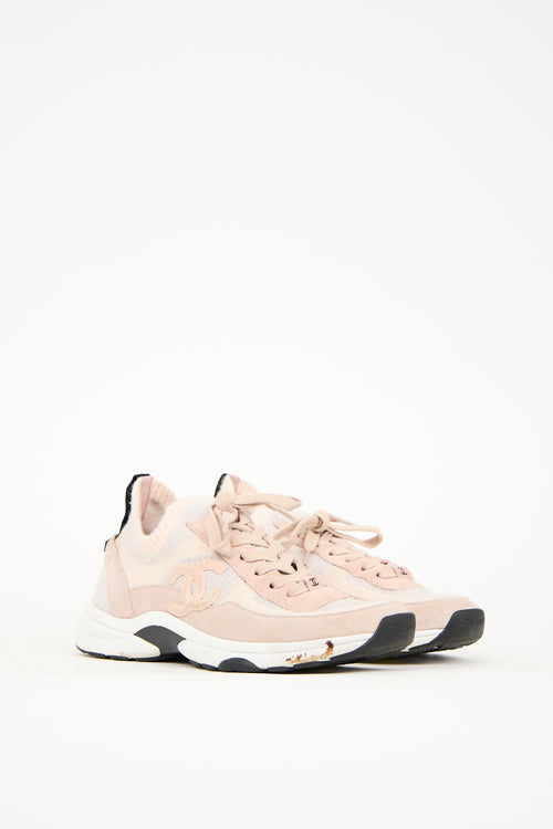 Chanel Pink & Grey Knit CC Sneaker