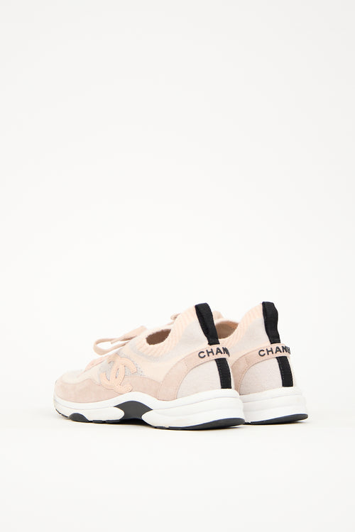 Chanel Pink & Grey Knit CC Sneaker