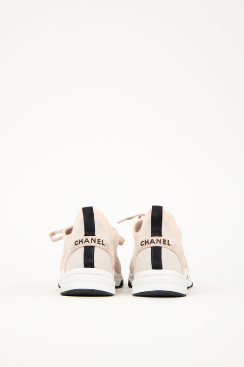 Chanel Pink & Grey Knit CC Sneaker