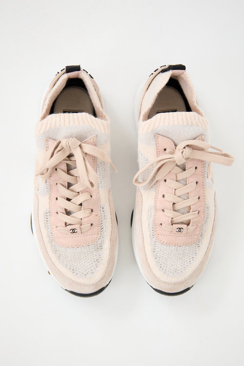 Chanel Pink & Grey Knit CC Sneaker