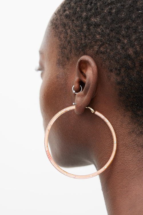 Chanel Pink & Gold Hoop Jewel Earring