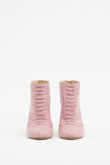 Chanel Pink & Gold Felt Quilted Heel Booties