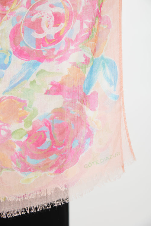 Chanel Pink & Multi Floral Cote D'Azur Scarf