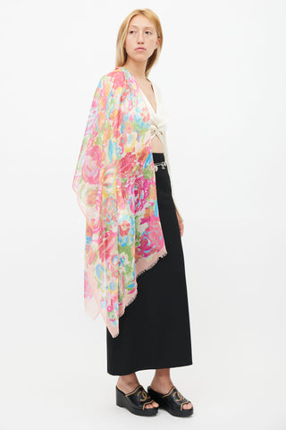 Chanel Pink & Multi Floral Cote D'Azur Scarf