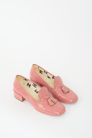 Chanel Pink Patent CC Tassel Heeled Loafer