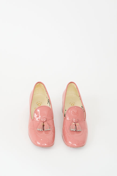 Chanel Pink Patent CC Tassel Heeled Loafer