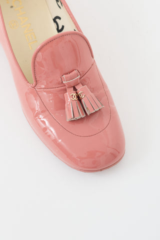 Chanel Pink Patent CC Tassel Heeled Loafer