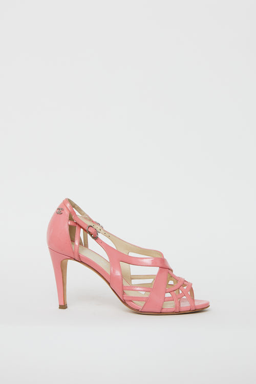 Chanel Pink Patent Leather Cage Sandal