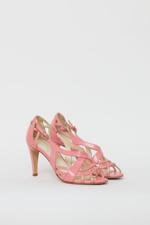 Chanel Pink Patent Leather Cage Sandal