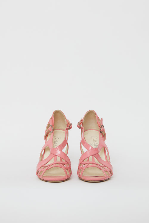 Chanel Pink Patent Leather Cage Sandal