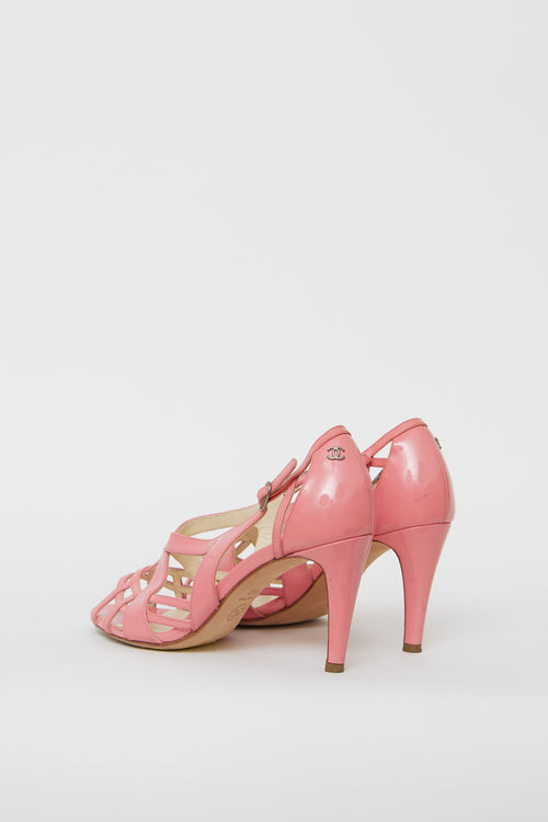 Chanel Pink Patent Leather Cage Sandal