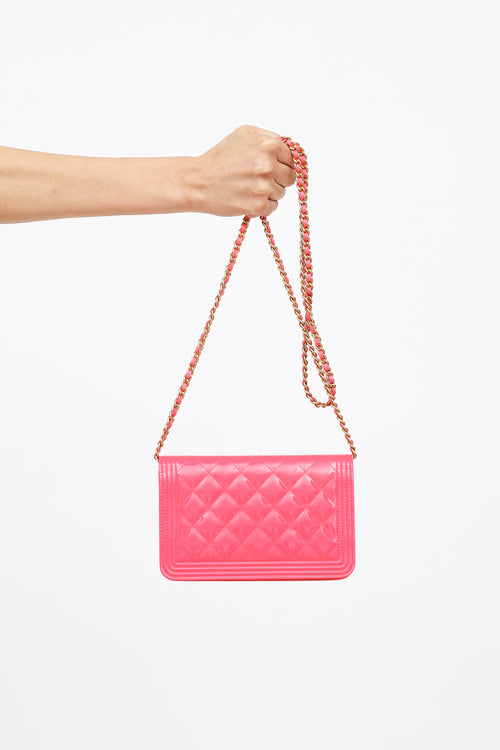 Chanel Pink Quilted Patent Wallet on Chain Bag