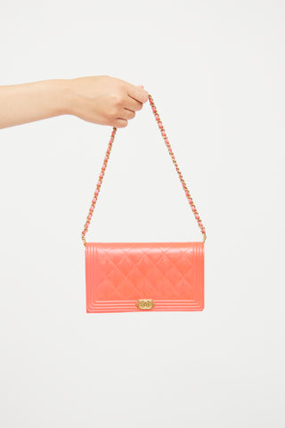 Chanel Pink Patent Quilted Boy Clutch