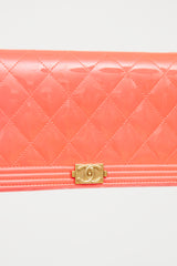 Chanel Pink Patent Quilted Boy Clutch