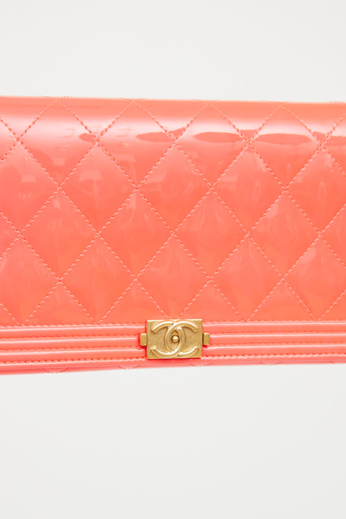 Chanel Pink Patent Quilted Boy Clutch