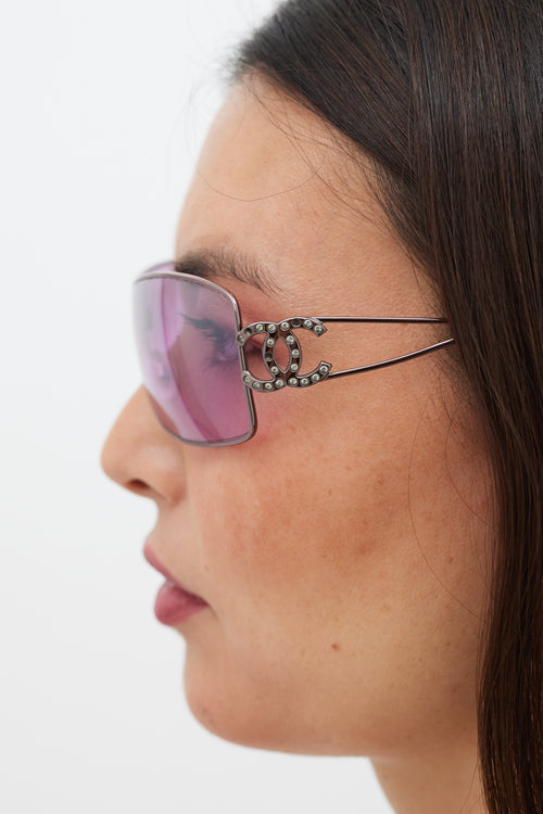 Chanel Pink Rectangular Jewel Sunglasses