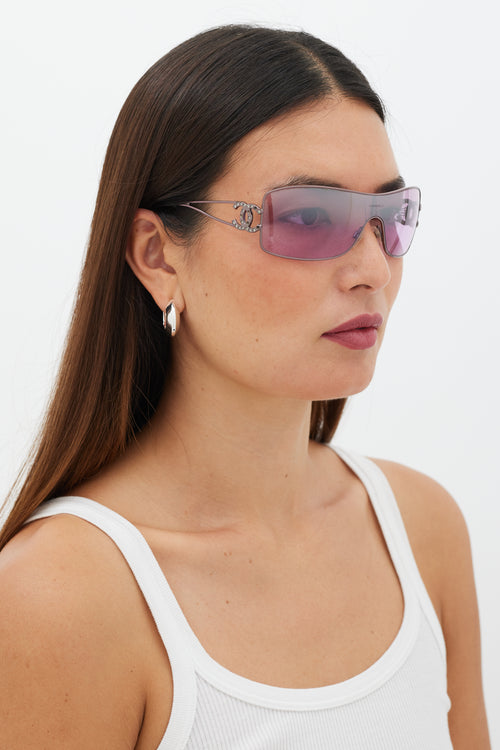 Chanel Pink Rectangular Jewel Sunglasses