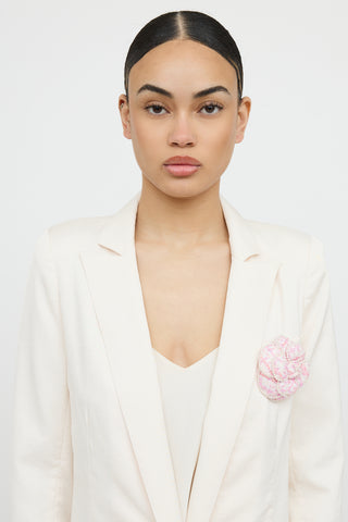 Chanel Tweed Pearl Camellia Brooch