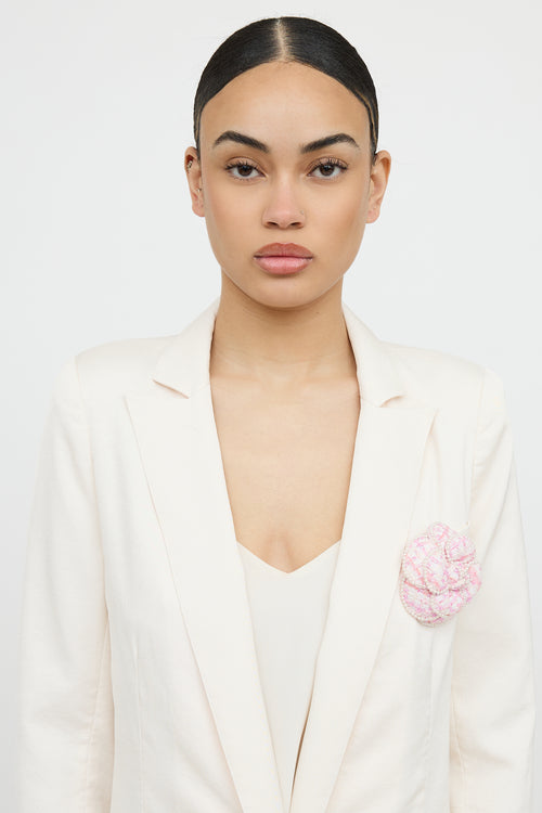 Chanel Tweed Pearl Camellia Brooch