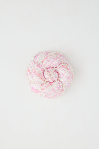 Chanel Tweed Pearl Camellia Brooch