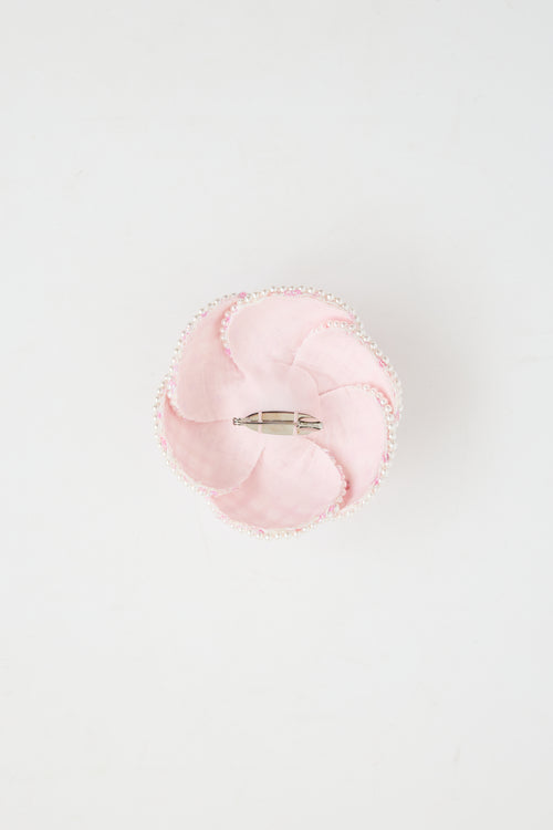 Chanel Tweed Pearl Camellia Brooch