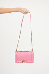 Chanel 2019 Pink Chevron Medium Boy Bag