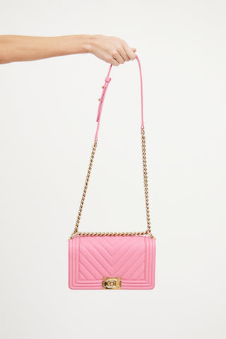 Chanel 2019 Pink Chevron Medium Boy Bag