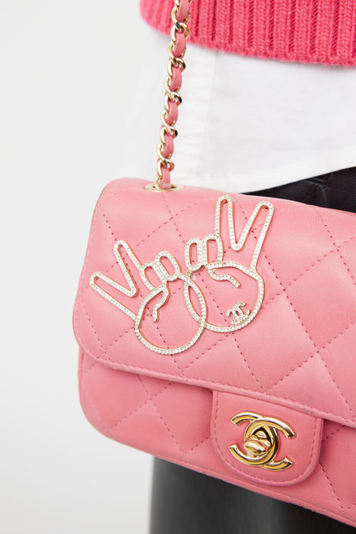 2017 Pink Leather Emoticon Extra Mini Single Flap Bag