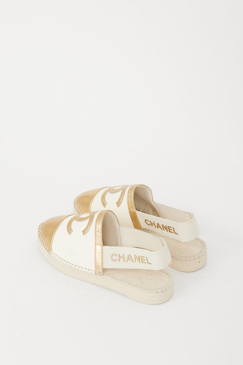 Chanel Pre-Fall 2019 Beige & Gold Leather CC Logo Mule